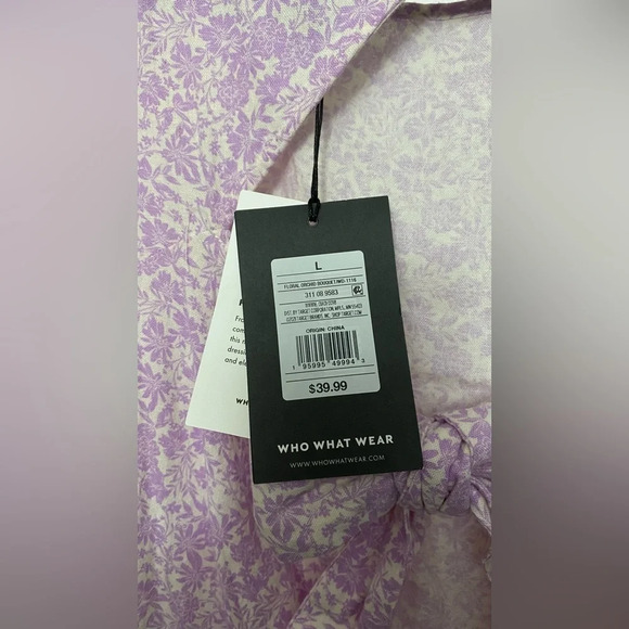 NWT Who What Wear Floral Linen Blend Orchid Tie Back Dress with Pockets Size L - Picture 7 of 9